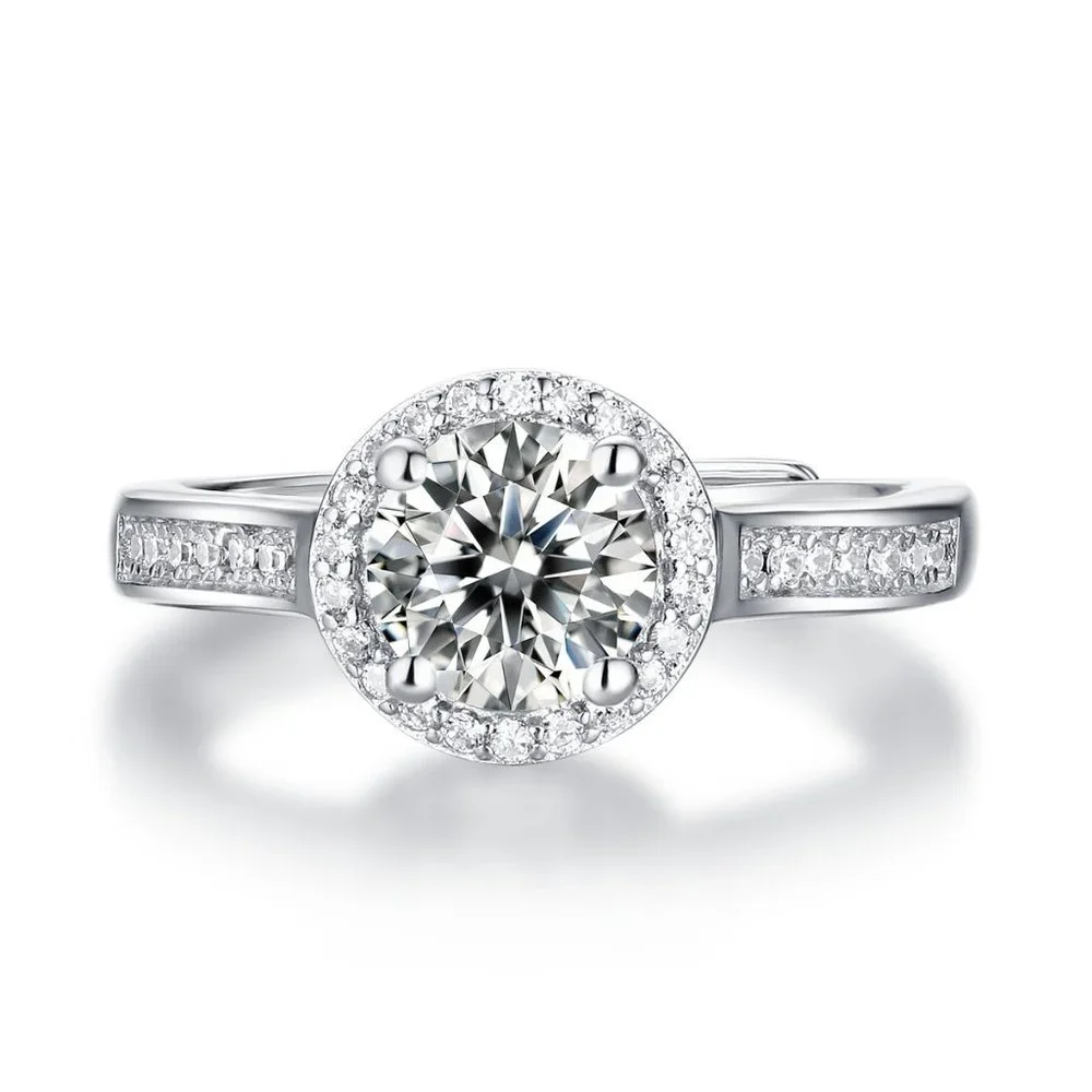 Certified 2ct. t.w. Moissanite Diamond Halo Engagement Ring NEW